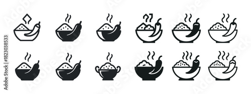 Various bowl and chili icons highlighting spicy food and cuisine