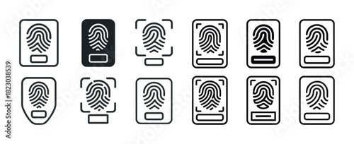 Set of digital fingerprint icons in various styles and designs