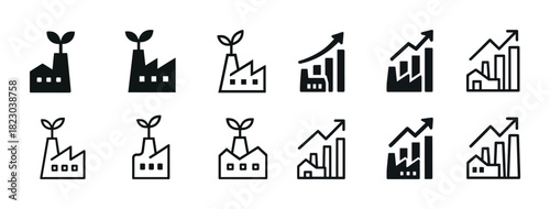 Eco-friendly factory and growth icons: sustainability and progress