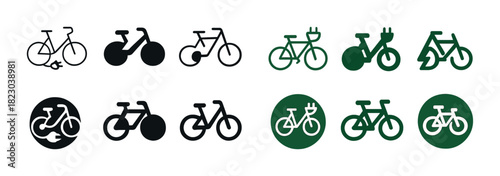Bicycle and electric bike silhouettes and icons in black and green