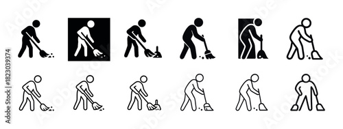 Silhouette stick figures sweeping variations set