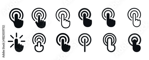 Set of hand icons illustrating various touch gestures and interactions