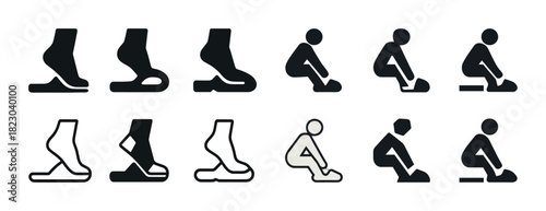 Set of foot and sitting position icons illustrating movement steps