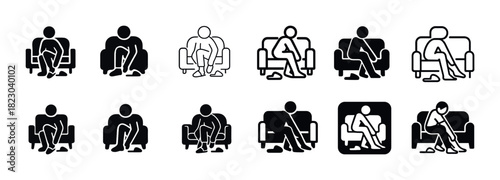 Various stick figure icons sitting on chairs in different styles