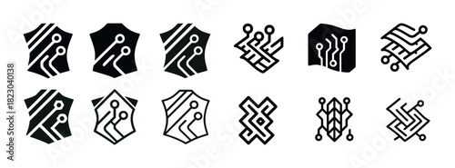Set of abstract technology emblems with circuit designs