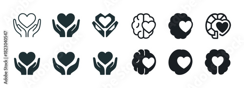 Heart and brain icons: love, care, and emotion symbols