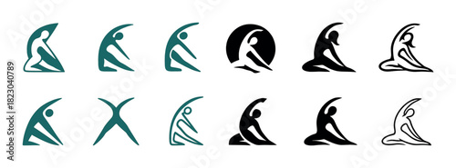 Abstract yoga poses silhouettes in various positions