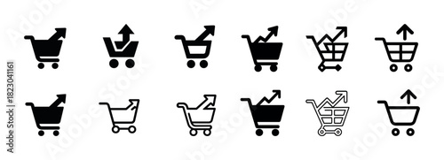 Collection of shopping cart icons with upward arrows indicating growth