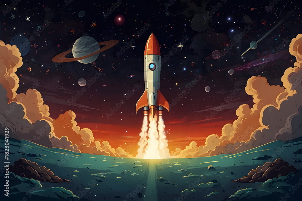 Naklejka premium space shuttle launch in cartoon