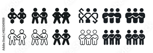 Collection of human interaction icons showing unity and teamwork concepts