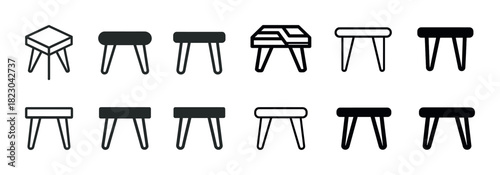Variety of simple stool icon designs in black and white