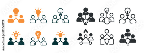 Creative teamwork icons: light bulb ideas and collaborative concepts