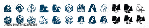 Collection of ocean wave icons in various artistic styles