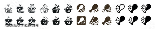 Coffee and soup icons set: line art and solid designs