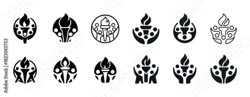Diverse torch icon set symbolizing unity and inclusion