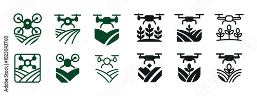 Drone icons for agriculture and farming technology