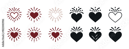 Set of heart icon variations with different decorative designs