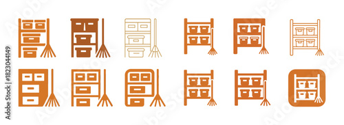 Set of cabinet and broom icons in gradient colors