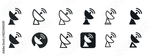 Satellite dish symbols: various antenna icons in different styles
