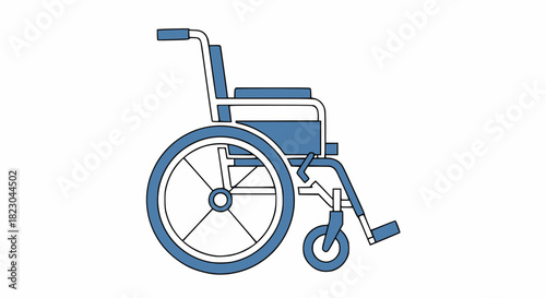 Blue and white line art illustration of a manual wheelchair, a common mobility aid.