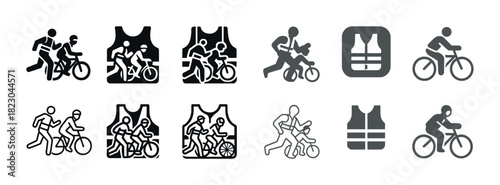 Athletic icon set featuring running, cycling, and life vest symbols