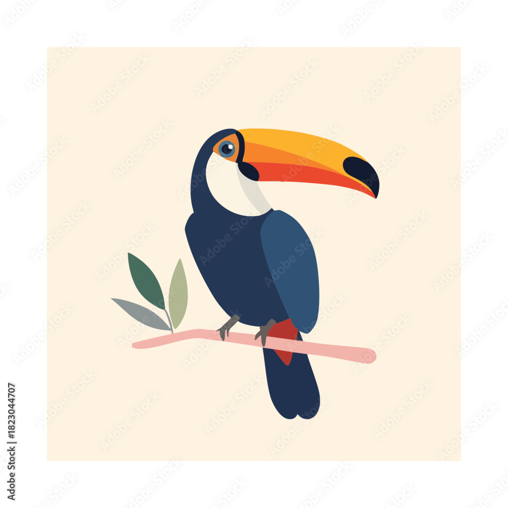 Naklejka premium Charming Toucan Perched on a Branch A Delightful Vector Illustration for Various Applications