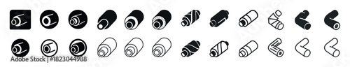 Variety of surveillance camera icons in black and white design
