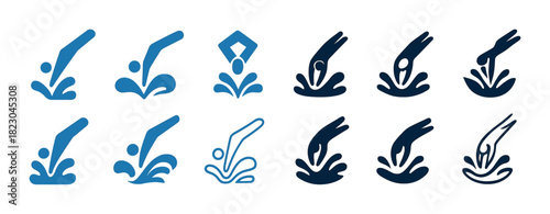 Diving icons set: stylish blue and black dive symbols