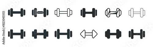 Set of dumbbell icons in various styles and designs for fitness apps