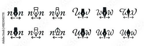 Collection of pen tool icons in dark and light variations for graphic design