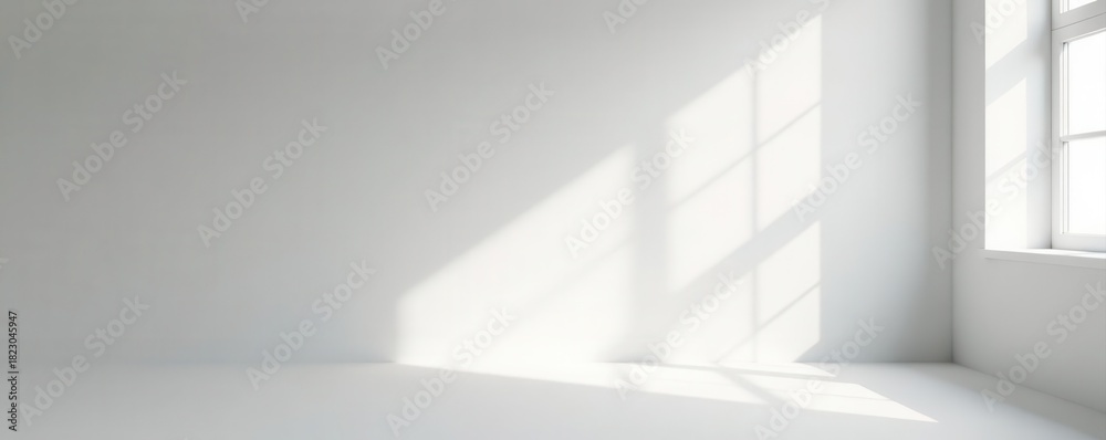 Obraz premium Clean white studio, gray backdrop, subtle window shadows , clean, room, product placement