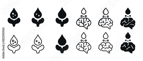 Water drop and brain icon set in various styles