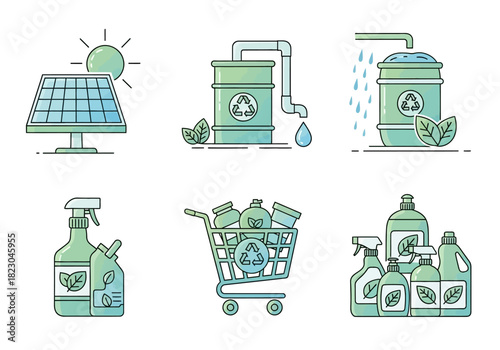 Eco-Friendly Sustainability and Green Energy Icons Renewable Resources for a Sustainable Future