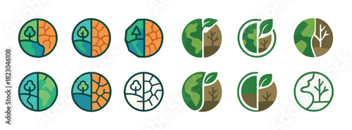 Environmental conservation symbols highlighting climate and nature themes