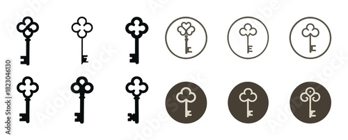 Collection of vintage skeleton key silhouettes and icons in black and brown