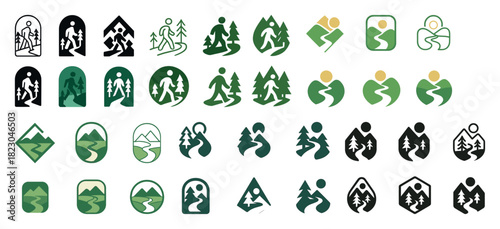 Nature-inspired hiking and outdoor activity logos collection