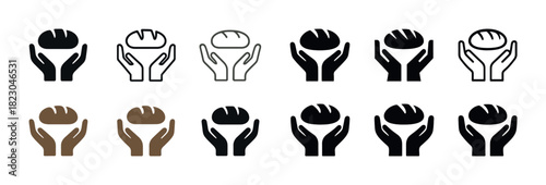 Hands holding bread icons in various skin tone variations