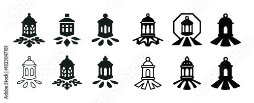 Collection of decorative lantern icons with shadow effects