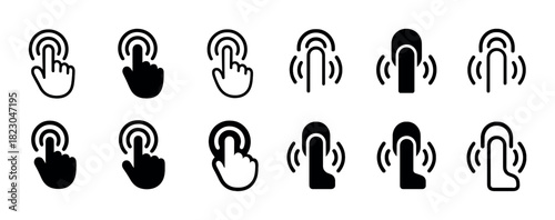 Set of touch gesture icons in black and white