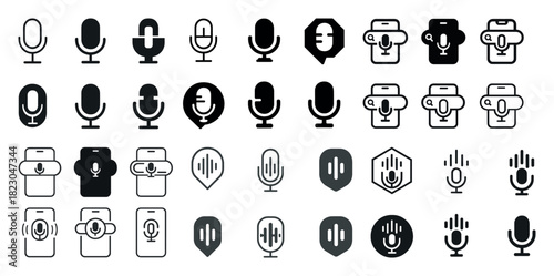 Diverse microphone icons set for audio and voice applications