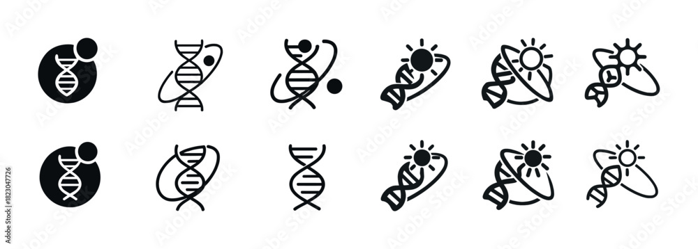 Obraz premium Set of dna and sun icons representing science and energy concepts