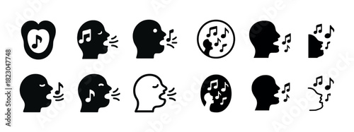 Icon set of singing and music communication silhouettes