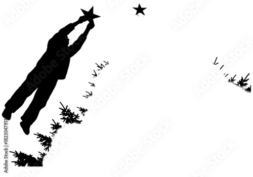 Silhouette of an ambitious person jumping to reach for a star.