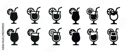 Silhouette icons of various cocktails with lemon garnish