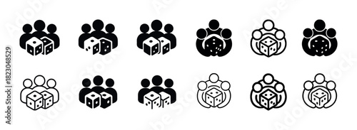 Board game icon set: group of people with dice in various styles