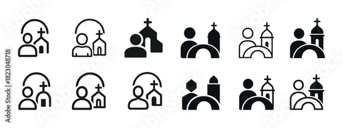 Set of church and people icons — minimalist religious symbols collection