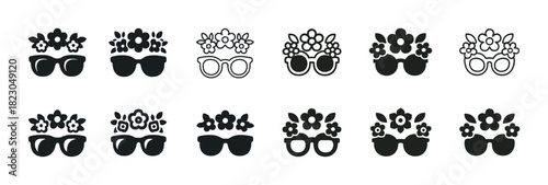 Floral sunglasses icons collection with flower decorations