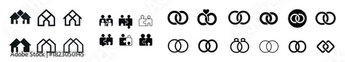 Minimalist black and white icon set: family and relationships symbols