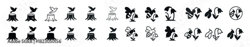 Tree growth and bird migration sequence in icon set