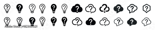 Set of light bulb, cloud, and question mark icons in various styles